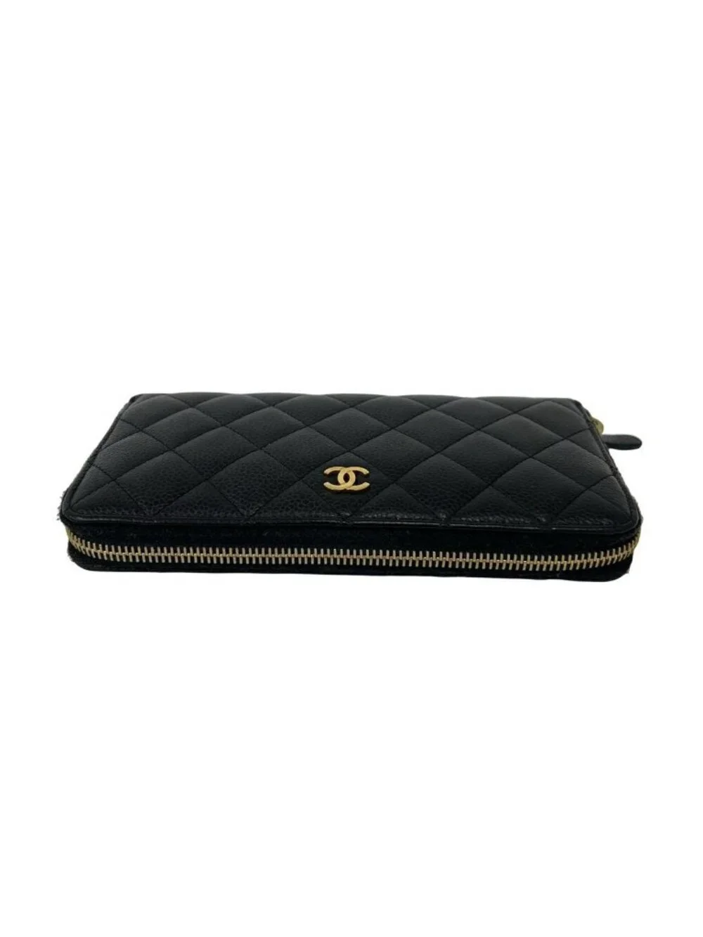 Chanel Quilted CC Logo Caviar Leather Wallet Black